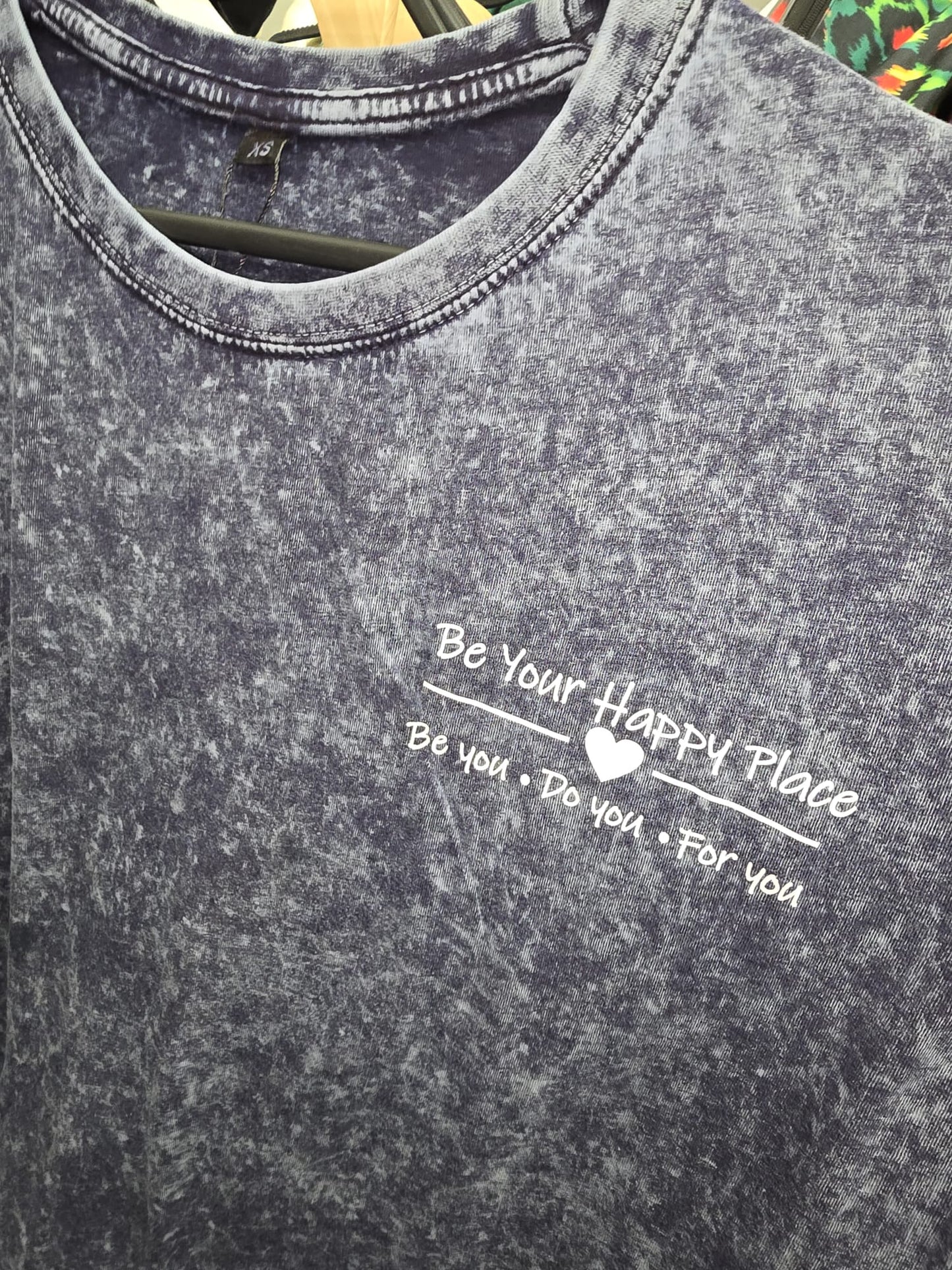 NAVY ACID WASH COTTON T SHIRT