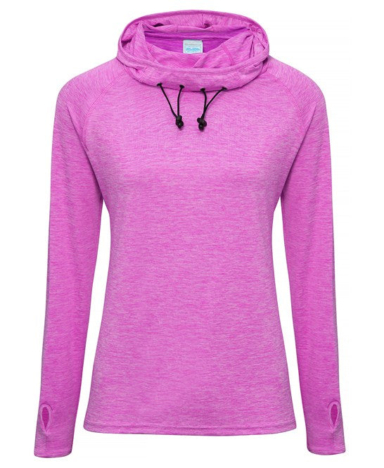 LADIES COWL NECK HOODIE WHITE EMBROIDERED BYHP CUBE