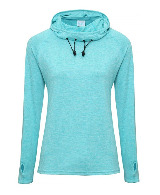 LADIES COWL NECK HOODIE WHITE EMBROIDERED BYHP CUBE