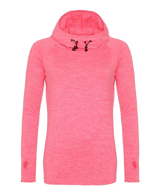 LADIES COWL NECK HOODIE WHITE EMBROIDERED BYHP CUBE