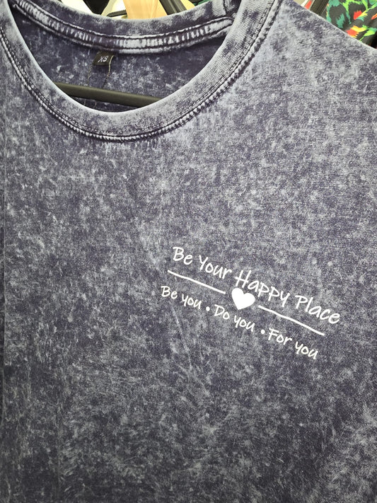 NAVY ACID WASH COTTON T SHIRT